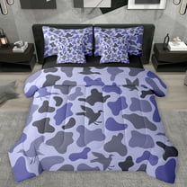 Homewish Light Purple Camouflage 7-Piece Bedding Comforter Set,Rustic Farmhouse King Bedding Sets,Vintage Camo Bed Sheets For Girl Kids,Microfiber Bedroom Decor Reversible