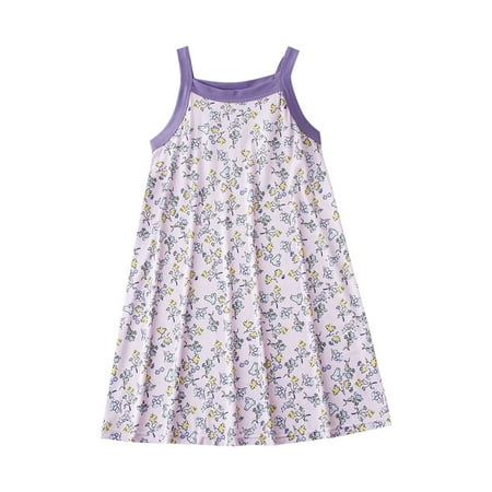 Abtuhar Kids Girls Summer Sleeveless Round Neck Small Floral Print Adjustable Strap Knee Length Beach Cami Night Dress