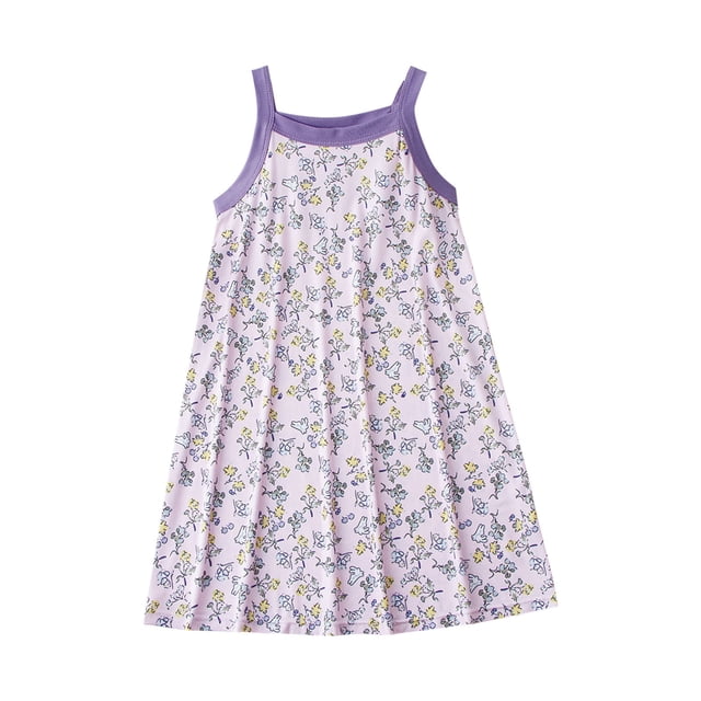 Zwiiyzr 2025 Robe de Nuit Douce pour Fille 3-10 Ans Sans Manches à Bretelles Spaghetti Pyjama Robe pour Enfants Tenue de Nuit Violet