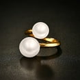 thumbnail image 2 of Double Simulated Pearl Wrap Ring: Gold Plated Stainless Steel Large Statement Ring for Women, 2 of 6