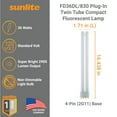 thumbnail image 3 of Sunlite FT36DL/830/10PK Compact Fluorescent 36W Twin Tube Light Bulbs, 3000K Warm White Light, 2G11 Base, 10 Pack, 3 of 6