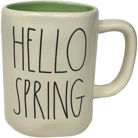 

Rae Dunn Hello Spring Coffee Mug - Artisan Collection By Magenta - Beautiful Ceramic/Pottery Rae Dunn Coffee Mug With Hello Spring Spelled In Large LL Font - Spring Green Color Inside