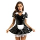 thumbnail image 5 of Disfraz de sirvienta francesa para mujer, disfraz de manga corta de látex, charol, encaje, vestido de juego de rol con anillo para el cuello, 5 of 5