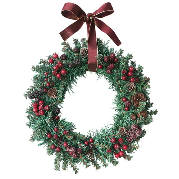 Christmas Wreaths,Christmas Wreaths Clearance,Christmas Wreath 12.6 Inch With Red Berries And Hazelnuts Artificial Winter Holiday Garland With Bow Front Door Wall Hanging(Green 12.6in)
