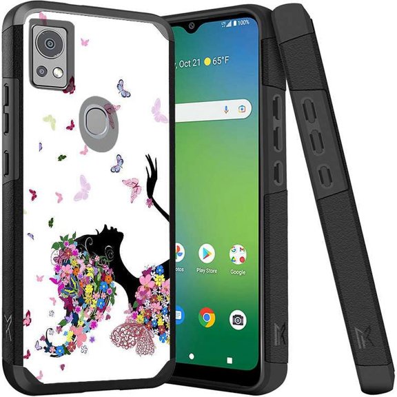 ANJ  Shockproof Dual Layer Slim Hard Case   Tempered Glass Cover Compatible with Icon 5, AT&T Motivate 4 - Butterfly Fairy