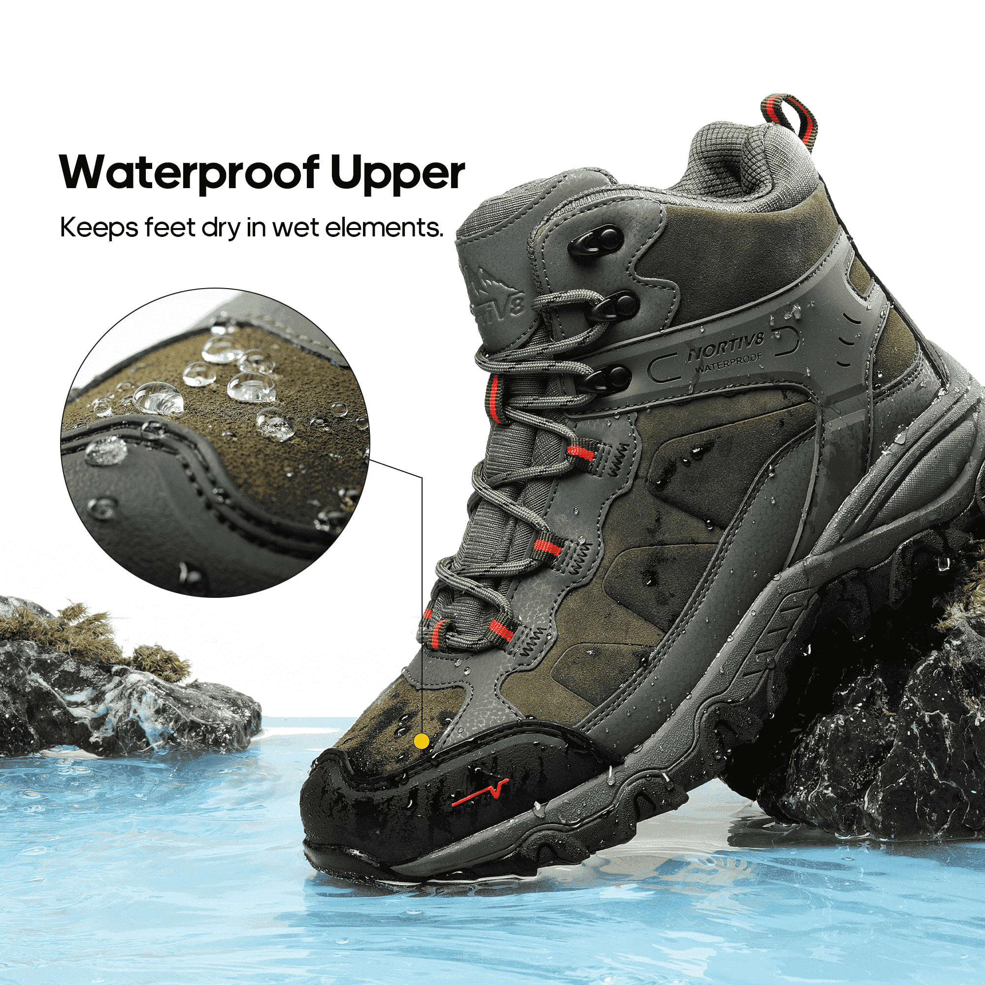 Nortiv 8 Men's Waterproof Hiking Boots Outdoor Mid Trekking Lightweight Mountaineering Shoes Paladin