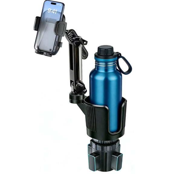 NFJOY 2 in 1 Phone Holders for Car Cup Holder with Adjustable Base, Holders for Car Cupholder, No Shaking 360° Flexible Neck Phone Mount for All 4-7” Smartphone