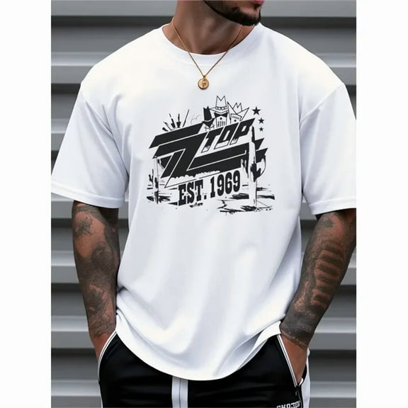 100% cotton tshirts men tee ZZ Top Est. 1969 Graphic T-Shirt - Official Band Tee - Heavy on the Vintage - Men's Regular Fit Cotton Shirt