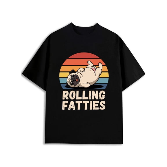 Greenink Pug Rolling Fatties Tee for men t-shirts black graphic tees graphic fun and playful, cool T-shirt, funny T-shirt Basic Unisex Shirt Cotton tshirts
