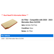Air Filter - Compatible with 2020 - 2023 Mercedes-Benz E350 2021 2022