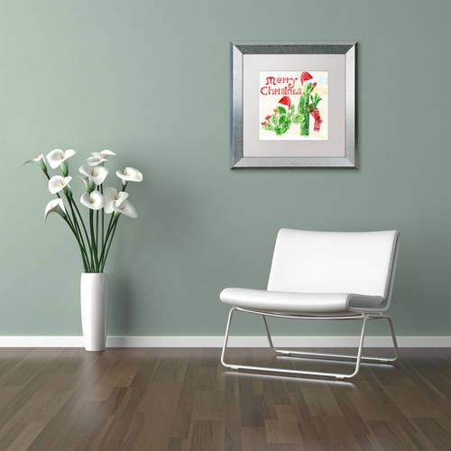 Trademark Fine Art "Xmas Cactus" Canvas Art by Lisa Powell Braun, White Matte, Silver Frame