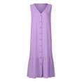 thumbnail image 4 of CHUANK Robes pour Femmes en Liquidation à Moins de 5,00 $ Robe Maxi Blanche pour Femmes Uni Col en V Sans Manches Robe à Boutons Coton Lin Longues Robes d'Été pour Femmes, 4 of 5