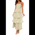 thumbnail image 3 of Vestido de Verano Sin Tirantes para Mujer, con Volantes, , Liso, Espalda Descubierta, Fruncido, Elegante, Fluido, para Playa. Verde XL, 3 of 10