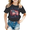 thumbnail image 4 of FAOWME Children Kids Girls T Shirt Short Sleeve Round Neck American Flag Print Comfortable Breathable Top For Holiday Festival Celebration,Black,3-4 Years, 4 of 4