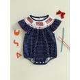 thumbnail image 3 of 4th Of July Baby Girl Outfit Newborn Smocked Bubble Romper Infant USA Flag Bodysuit Top Summer Patriotic Clothes, 3 of 9