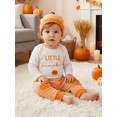 thumbnail image 5 of Loicainy Infant Baby Boy Halloween Outfits 3 6 12 18 Month Pumpkin Letters Embroidery Long Sleeve Crew Neck Romper Striped Pants and Hat Clothes Set, 5 of 8