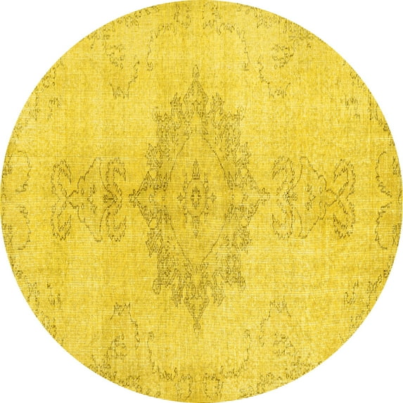 Ahgly Company Indoor Round Abstract Yellow Contemporary Area Rugs, 4' Round