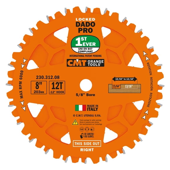 Hoja de sierra CMT Orange Tools 230.312.08 Dado 8" x 1,6 cm Z12