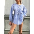 thumbnail image 2 of Douhoow Women Tie Front Shirts Long Sleeve Loose Fit Babydoll Tops Stripe Blouses, 2 of 7