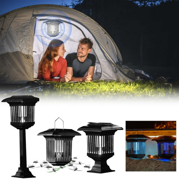 Solar Mosquito Repellent Lamp — 5.3in x 5.3in x 18.5in, Outdoor Solar Powered Bug Zapper with Waterproof LED Light for Garden & Patio