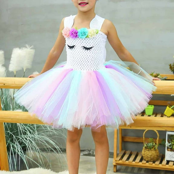 Nrmvnmi Toddler Girls Sequin Unicorn Dress Birthday Decorations Halloween Christmas Party Outfit Princess Tutu Dress For 2-10 Years