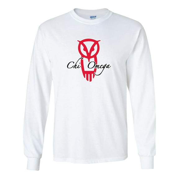 Chi Omega Long Sleeve T-shirt Owl Logo Design – White