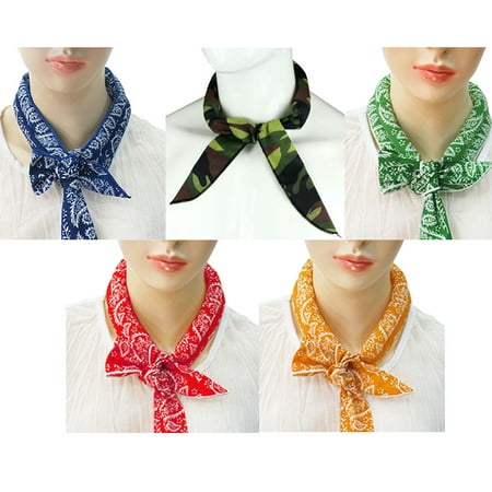 Pack of 5, The Elixir Ice Cool Scarf Neck Wrap Headband Bandana Cooling Scarf (Camouflage, Blue, Orange, Red, Green)