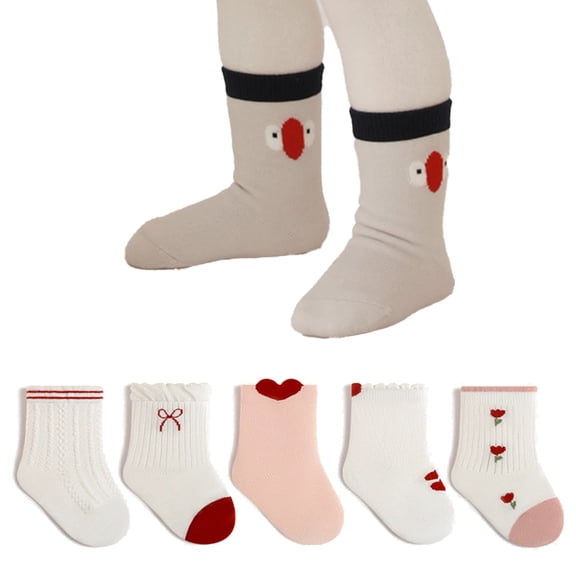 LYMAYTER Baby Toddler Soft Mid-Calf Socks 5-Pack Unisex for Ages 0-5 Years Comfortable Wear