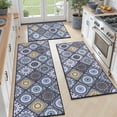thumbnail image 2 of Findosom 3pc Boho Kitchen Rugs and Mats Set, Non Slip Washable Kitchen Runner Rug for Kitchen Floor, Farmhouse Kitchen Decor, Hallway, Entryway, Laundry Room,20"x32"+20"x47"+20"x59" Blue, 2 of 8