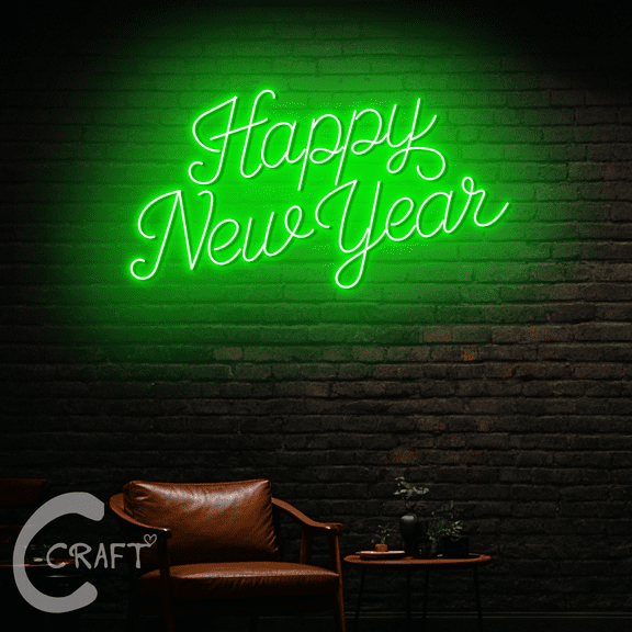 C-CRAFT Happy New Year Neon Led Light Up 18 inch for New Year Party Home Decor