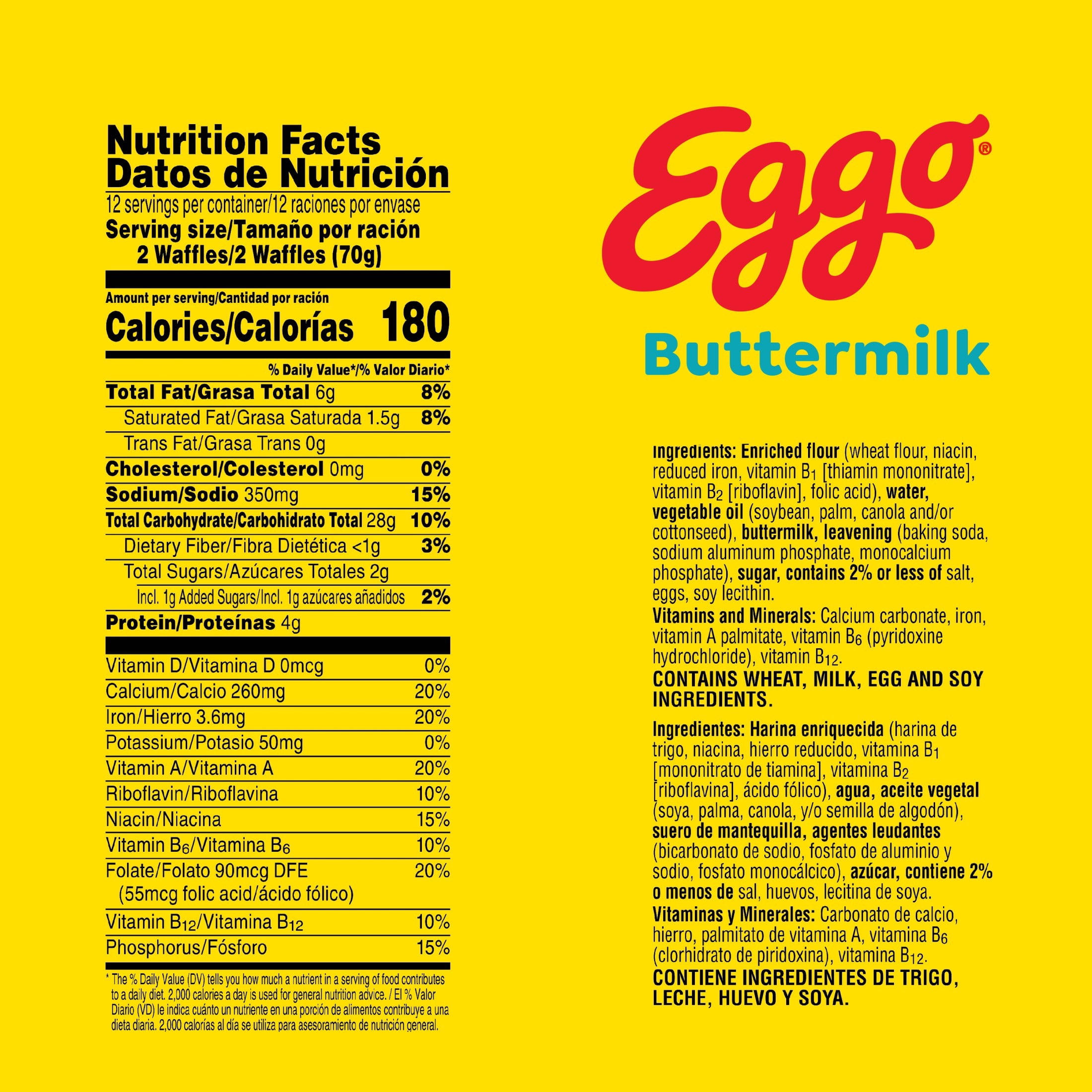 Eggo Buttermilk Waffles, Breakfast Food, 29.6 oz, 24 Count (Frozen)