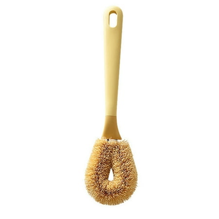 

Pot Brush Brown Bristle in Long Handled for Dishes Pans Pots Sink Cleaning Yellow