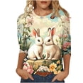 thumbnail image 3 of VKOYWKM Women's 3/4 Sleeve Tops Easter Shirts Funny Easter Eggs Bunny Rabbit Graphic T Shirts Crew Neck Cute Tops Loose Fit Holiday Tops Happy Easter T-Shirts, 3 of 6
