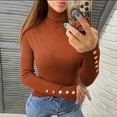 thumbnail image 4 of Fiaer Fall Turtleneck Sweaters for Women Slim Fit Cozy Long Sleeve Solid Lightweight Fashion Comfort Button Decor Knit Tops Brown M, 4 of 7