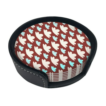 

Round Pu Leather Coaster Wallpaper Background Pattern Heat - Resistant Beverage Cup Mat-Fancy Decor For Kitchen Office Dining Room Table - Drink Protector 6-Slice