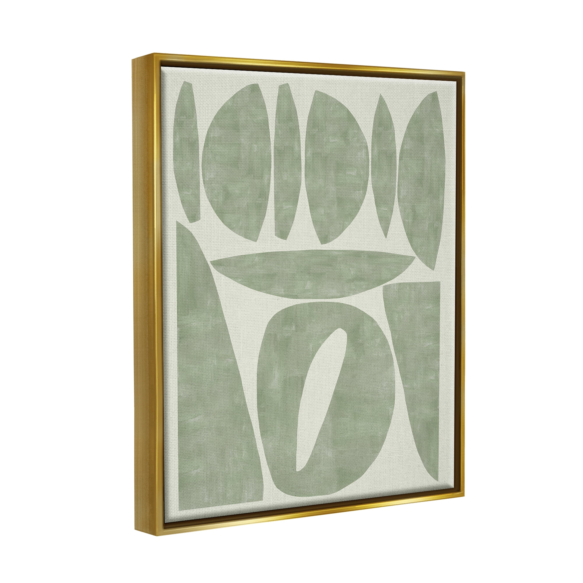 Stupell Industries Modern Green Shapes Abstract Painting Gold Floater Framed Canvas Art Print Wall Art, 25 x 31