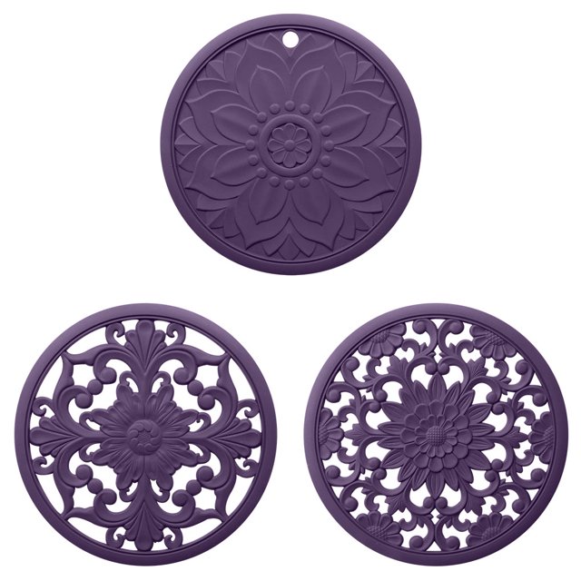 3 unids / set alfombrilla de olla caliente de silicona alfombrilla de salvamanteles hueca antideslizante almohadilla para olla de cocina, púrpura Inevent HA003869-02
