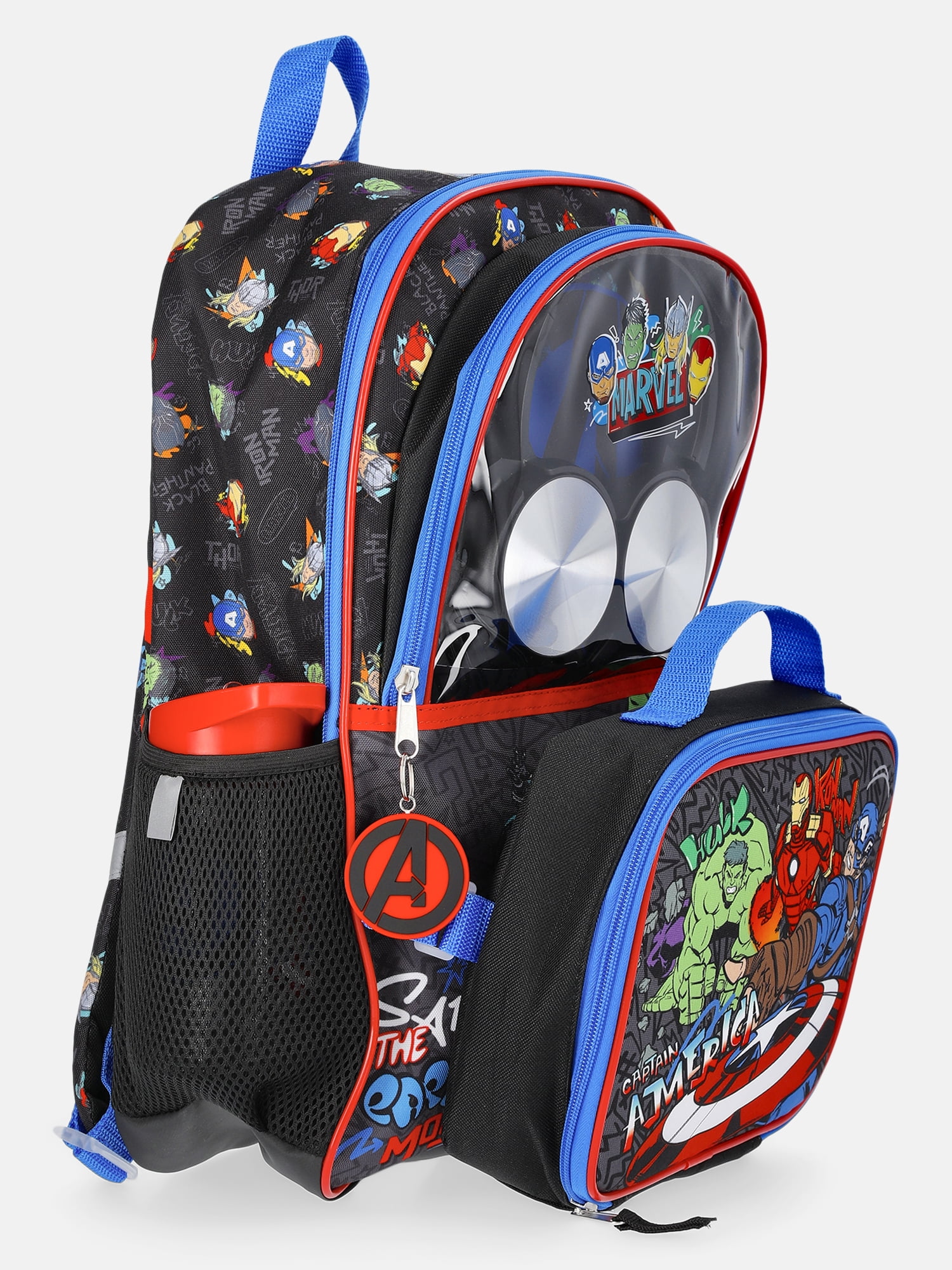 Marvel Black Backpack Set with Lunch kit, Headphones and Water Bottle