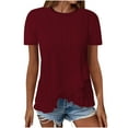 thumbnail image 3 of Ofertas Del Dia de Hoy Relampago QATAINLAV Women's Summer Casual Eyelet Flowy Tee Shirt Loose Fit Tiered Lace Short Sleeve Shirts Blouse Loose Fit Crewneck Beach Tops Wine S, 3 of 8