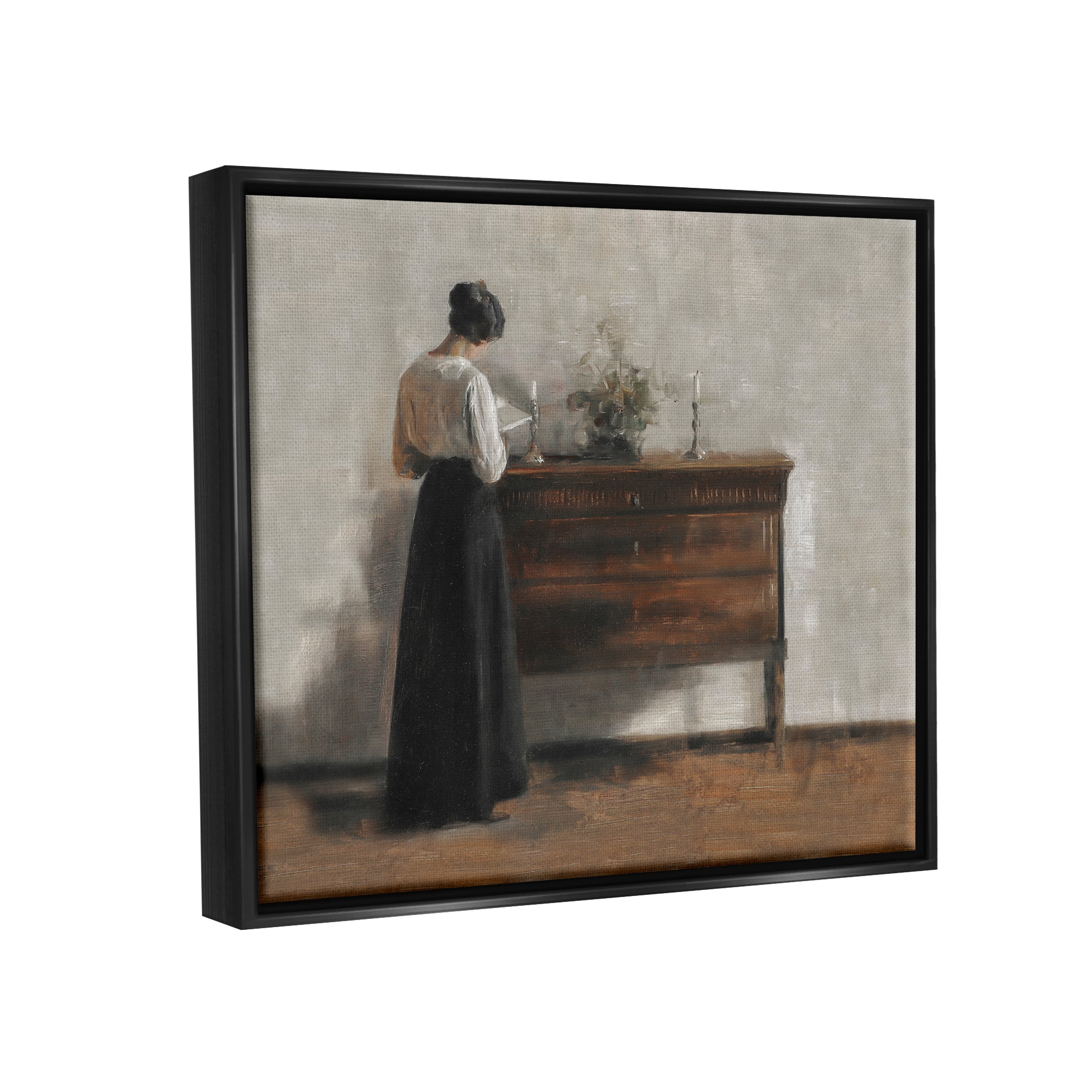 Stupell Industries Classic Woman Reading Literature & Film Painting Black Floater Framed Art Print Wall Art, 21 x 17
