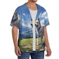 thumbnail image 2 of Yiaed Blue Sky Dog Print Mens Casual Wrinkle Free Shirts Short Sleeve Button Down Summer Stretch Dress Shirt-Large, 2 of 5