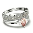 thumbnail image 2 of Dazzling Minimalist 2.25 Carat Pear Cut Affordable Ring, Morganite And Diamond Moissanite Engagement Ring, Unique Wedding Ring, Two Matching Band in 925 Sterling Silver With 18k White Gold Plating, 2 of 4