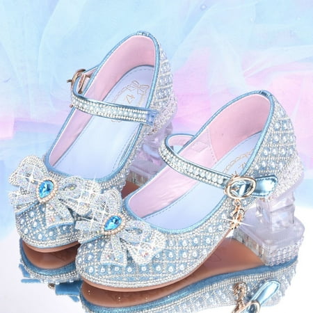 

Gubotare Sandals for Girl Girls Dress Shoes Toddler Kids Heels Sandals Ankle Strap Wedding Party Phoebe Flower Girl Shoes (Blue 11.5)