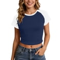 thumbnail image 2 of TrendOFT Cute Crop Tops for Women Short Sleeve Crew Neck Y2K Shirt Slim Fitted Casual Soft Baby Tee Going Out Tops Navy2 L, 2 of 5
