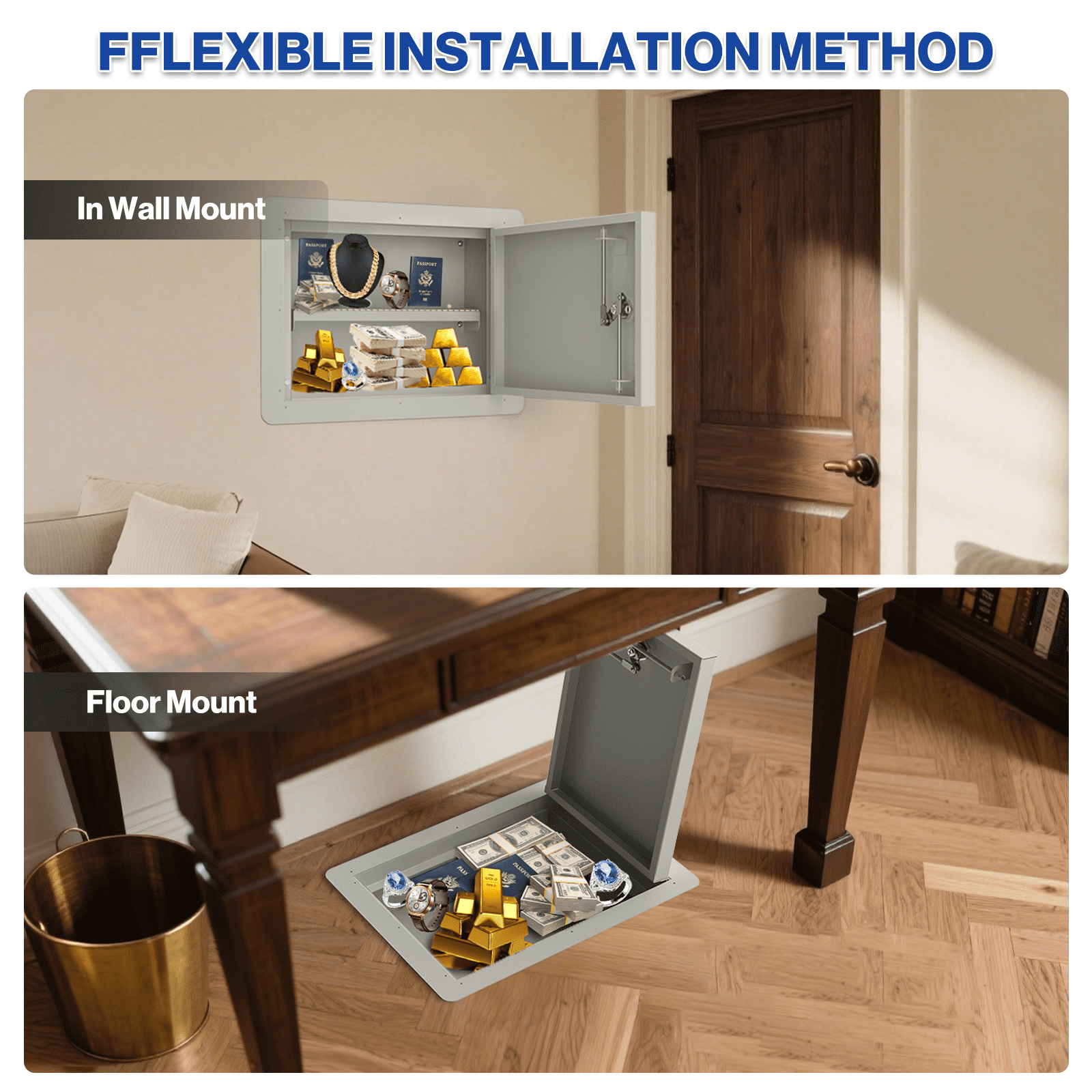 POCHAR In Wall Money Safe with Key Lock - Heavy Duty Steel In Wall Safe