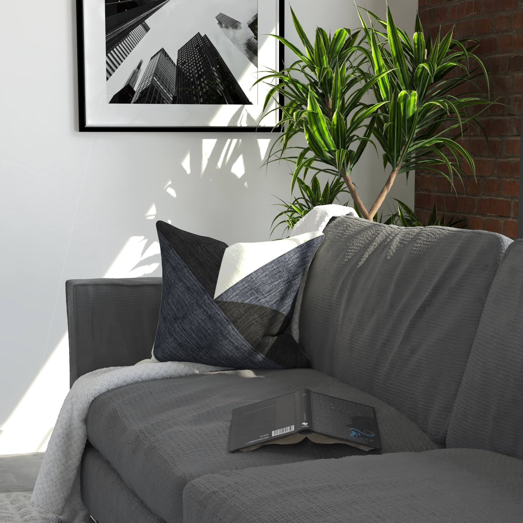 Decorative Throw Pillow Cover, 18” x 18”, Black and Gray, Textural Triangle Pattern on Poly Chenille Fabric Creating an Effortlessly Modern Sense of Style for Living Room, Bed, and Sofa