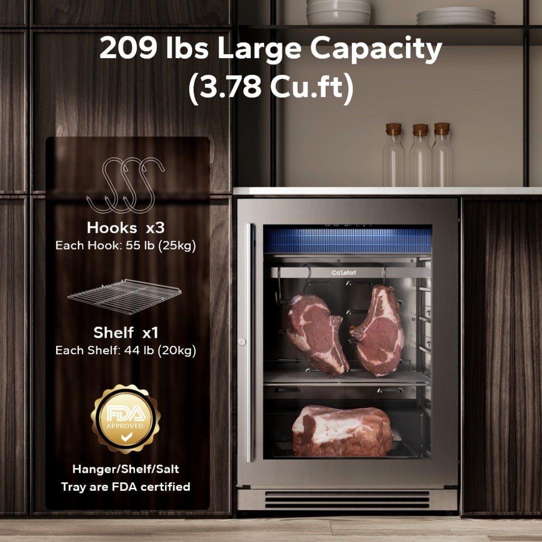 Ca'Lefort Dry Aging Fridge for Steaks, 3.78 cu.ft. Meat Ager Refrigerator for Restaurant/Bar/Kitchen/Home with Dual-Layer LOW-E Glass