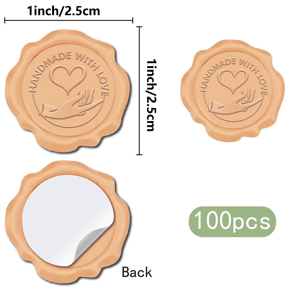 100Pcs Heart Wax Seal Stickers Nude Pink 30mm Handmade with Love Vintage Self Adhesive Envelopes Wedding Sealing Stamp StickerDIY