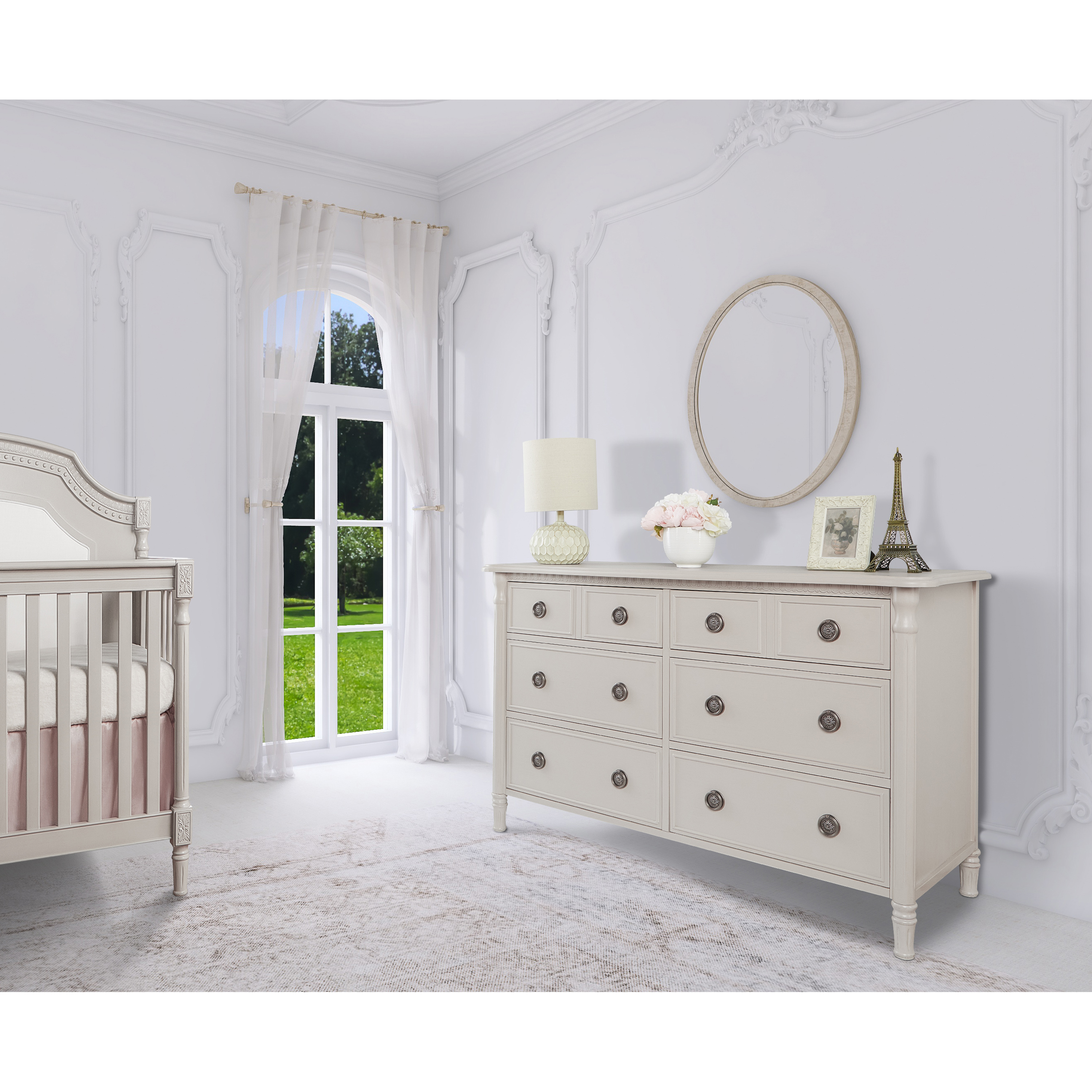 Evolur Nursery Essentials Bundle of Julienne 5-in-1 Convertible Crib, Julienne Double Dresser & London Upholstered 360 Swivel Glider, with a Premium Dream On Me Crib Mattress - image 4 of 11