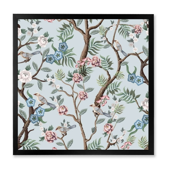 Designart 'Birds and Peonies With Chinoiserie X' Traditional Framed Art Print